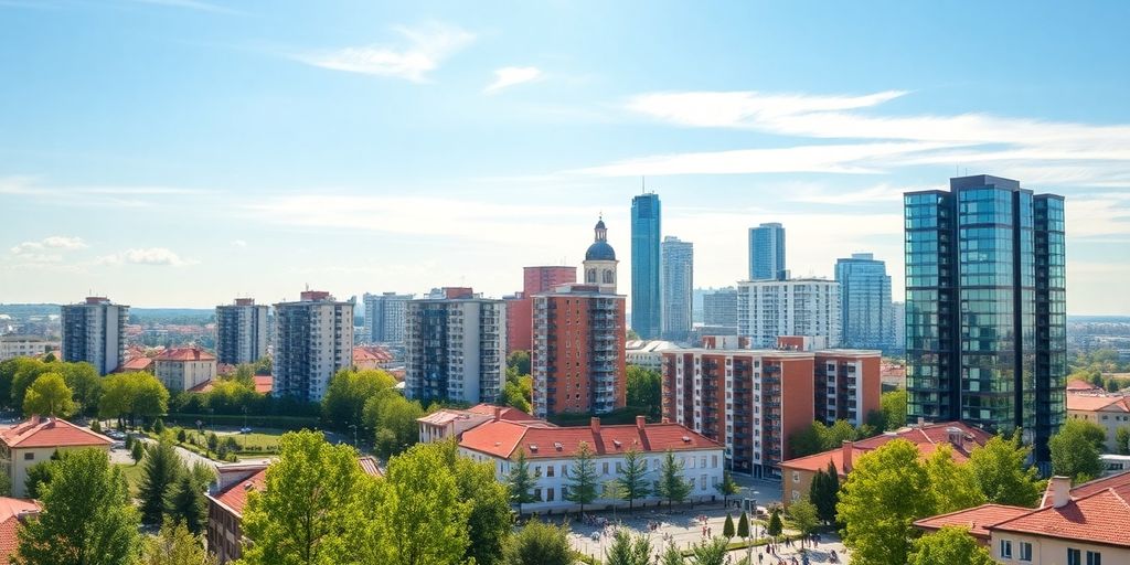 Moderní rezidenční projekty v Brně na pozadí městské krajiny.